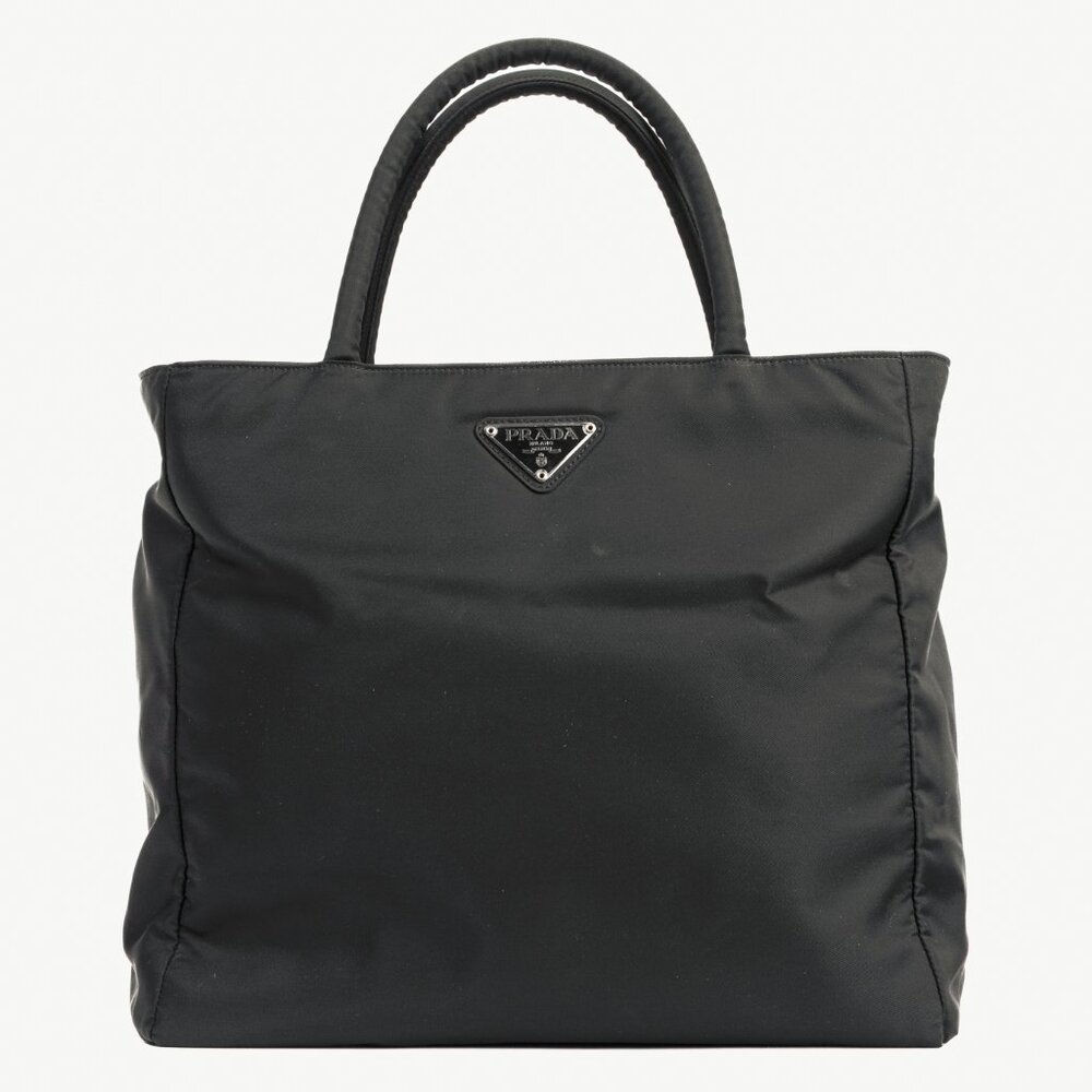 Prada Black Tessuto Nylon Logo-Plaque Tote